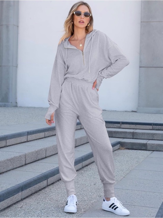 Pants - Casual Zip Up One Piece gray Romper Jumpsuit with Pockets